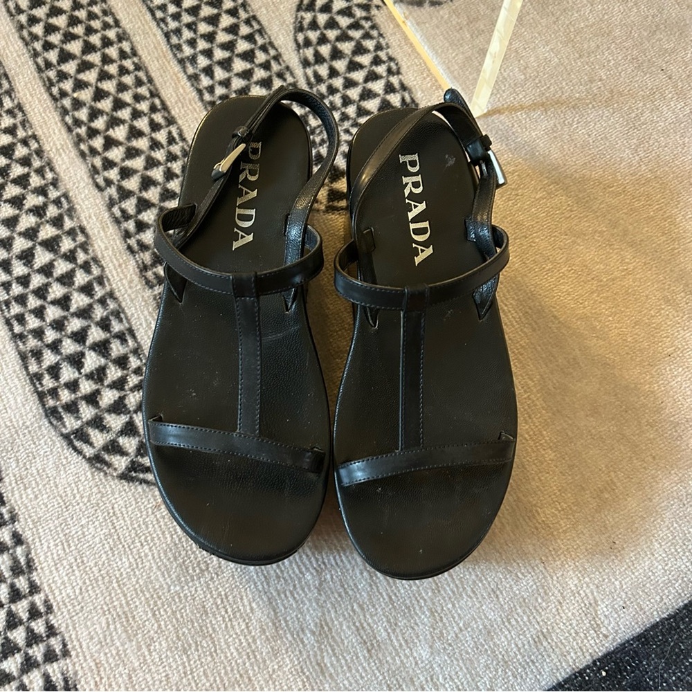 Prada Elegant Black Leather Sandals